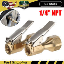 2pcs Tire Inflatable Straight Brass Open Flow Air Chuck Lock-on Clip 14 Npt Us