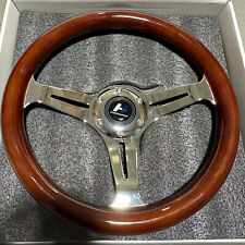 Hiwowsport 13 Universal 1.75 Wood Grain Chromed Spoke Steering Wheel 330mm
