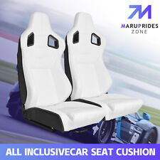 Racing Seat Universal White Leather Reclinable Bucket Sport Seatset Of 2