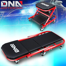 Dna Motoring 36 2 In 1 Foldable Rolling Mechanic Creeper Seat Work Stool Red