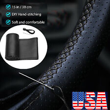 Leather Diy Car Steering Wheel Cover Anti-slip For 1538cm Dia Black Universal