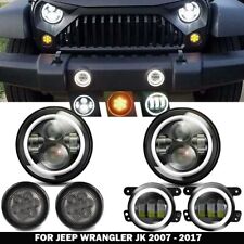 7 Halo Led Headlight Hilo Fog Light Turn Lights Kit For Jeep Wrangler Jk 07-17