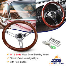 Tiewards 14 Classic Nostalgia Style Wood Grain Steering Wheel Whorn Button