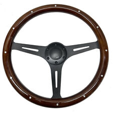 Hiwowsport 15 Wood Grain Black Sporke Steering Wheel 1.5 Dish Classic Riveted
