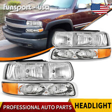 For 99-02 Chevy Silverado 00-06 Tahoe 1500 2500 Chrome Headlights Bumper Lamps