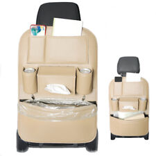 Beige Leather Car Seat Back Organizer Storage Bag Holder Pocket Back Seat Mat