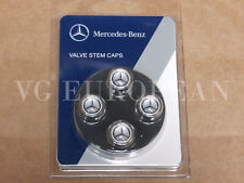 Mercedes-benz Genuine Tire Valve Steam Cap Set Black Star On Silver Caps Oem