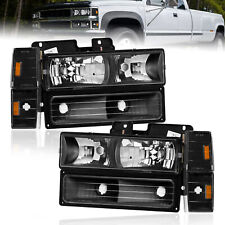 2x Black Headlights W Bumper Corner Lights For 1988-93 Chevy Ck 1500 2500 3500