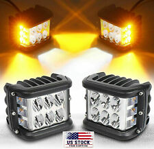 2x Dual Color Ditch Light Pods Side Strobe Amber For Snow Plow Warning Lights