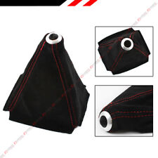 Universal Black Suede Manual Shift Shifter Boot Cover With Red Stitching