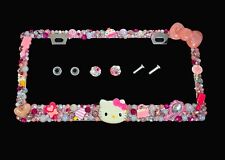 3d Bling Pink Rhinestones Pearls Bow License Plate Frame Cover Crystals Girls