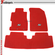 For 01-05 Honda Civic Front Rear Floor Mats Red Nylon Carpet W White Si 3pc Set