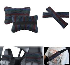Universal Jdm Recaro Style Car Neck Headrest Pillow Fabric Seat Belt Cover Set