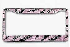 Pink Zebra Crystal Rhinestones License Plate Frame Black And Pink