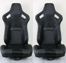 2 X Tanaka Premium Black Carbon Pvc Leather Racing Seats White Stitch For Vw