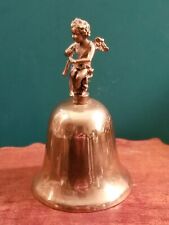Vintage Brass Altar Bell W Winged Cherub Playing Horn Finial 3.75 H 2.5 Dia