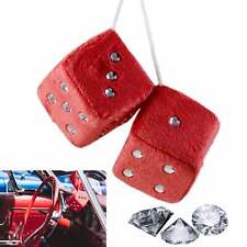 1 Pair Red Fuzzy Dice Diamonds Bling Car Plush Hanging Auto Mirror Decor 2.5