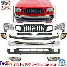 Front Bumper Chrome Grille Primed Kit Head Lights For 2001-04 Toyota Tacoma