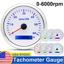 85mm Marine Tachometer 0-6000 Rpm Boat Gauge Digital Lcd Hourmeter 7 Colors Led