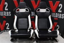 2pc Universal White And Black Leather Racing Seats