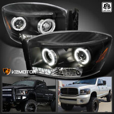 Black Fits 2006-2008 Dodge Ram 1500 2500 3500 Led Halo Projector Headlights Lr