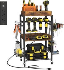 Power Tool Organizer Storage Cart With Charging Station Garage Tool Box