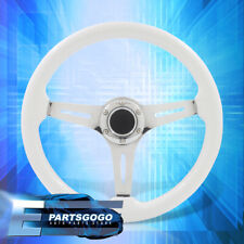 Universal Jdm 350mm 14 White Wood Grain Chrome Steel Deep Dish Steering Wheel