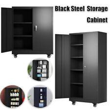 Metal Storage Cabinet Large Steel Utility Garage Cabinets W24 Shelves Black