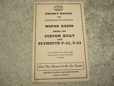 Vtg Owners Manual Instructions Mopar Tube Radio Model 606 Plymouth P-22 P-23