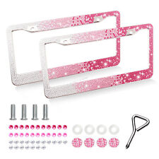 2x Bling License Plate Frame Pink Rhinestone Women Gift For Toyota Camry Corolla