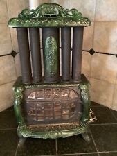 Antique Victorian F L Kahn Bros Green Gas Parlor Stove Porcelain Cast Iron 5