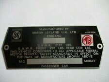 Nameplate Mg Midget British Leyland Bl-cars Shield Aha 9934 2196 Id-plate S75