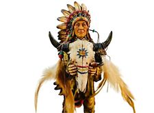 Indian Chief Presenting Sacred Head Western American Native Hand Made Figurines