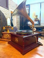 Replica Gramophone Player 78 Rpm Phonograph Brass Horn Hmv Vintage Wind U