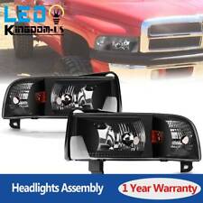 For 1994-2002 Dodge Ram 1500 2500 3500 Black Headlights Pair Headlamp Assembly