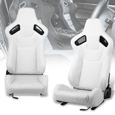 Pair Of Universal Vinyl Leather Leftright Reclinable Racing Seat Wslider White