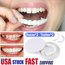 Snap On Upper Lower False Teeth Dental Veneers Dentures Fake Tooth Cover Set Us