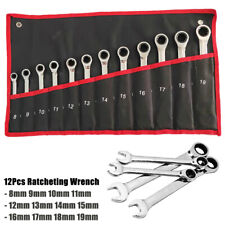 12pcs 8-19mm Metric Ratcheting Wrench Combination Spanner Tool Set