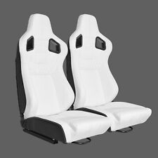 2 Pac Car Racing Seats White Leather Reclinable W2 Sliders Durable Universal