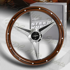 W-power 14 Classic Real Dark Wood Grain Chrome 3-spoke 350mm Steering Wheel