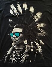 Indian Chief Big Face Native American Graphic Rook T-shirt Black Size Medium