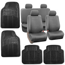 Gray Faux Leather Car Seat Cover Set Head Rests Floor Mat Set