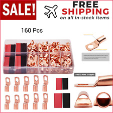 160pcs Battery Cable Ends Copper Wire Lugs Assortment Kit Awg 2 4 6 8 10 Gauge