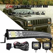 For Jeep Cherokee Xj Front Upper Roof 50 Curved Led Light Bar Combo4 Pods Kit