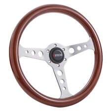 Classic 14 350mm Flat Wooden Steering Wheel Wood Grain Brushed Spoke Universal