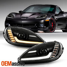 For 05-13 Corvette C6 Sequential Switchback Led Tube Projector Black Headlights