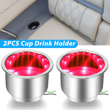 2pcs Stainless Steel 8 Led Cup Drink Holder Red Light Marine Boat Truck Camper