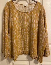 Cynthia Rowley Linen Blend Top L Orange Yellow Scoop Neck Cropped Pleated Accent