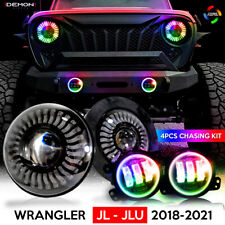 Led Demon Halo Headlights Fog Lights For Jeep Wrangler Jl Jlu Wrangler Gladiator