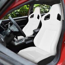 Universal Set Of 2 Racing Seats Pair White Leather Reclinable Bucket Sport Seats